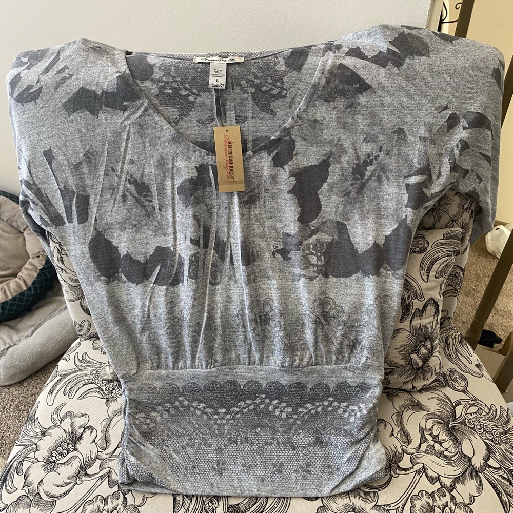 Gray Long Sleeve Blouse